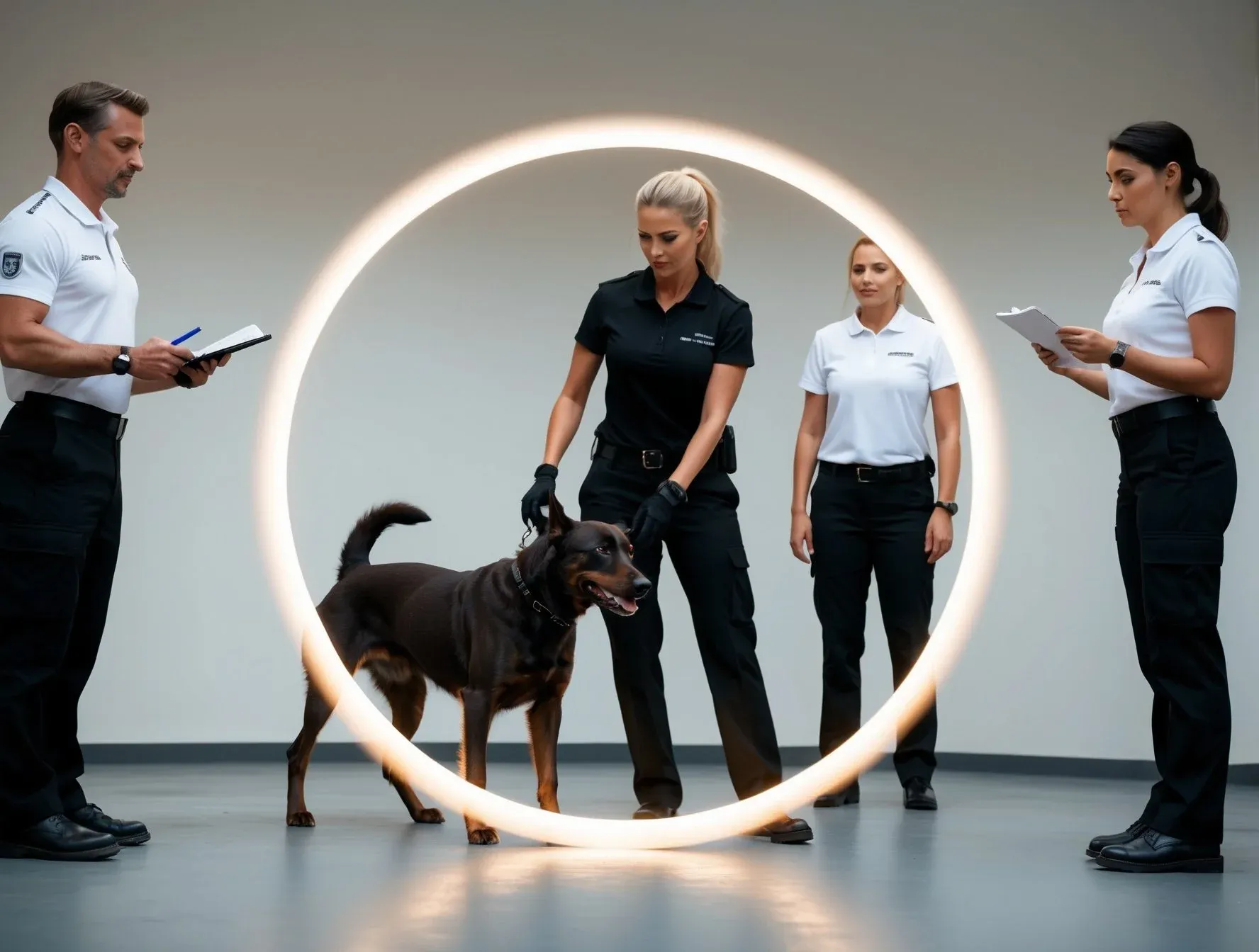 AI-generated image: Female security agent in action