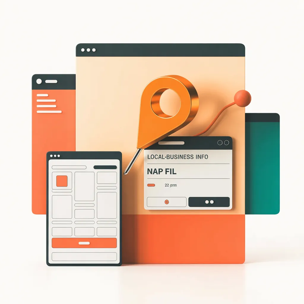 Pin marker over LocalBusiness card with NAP data