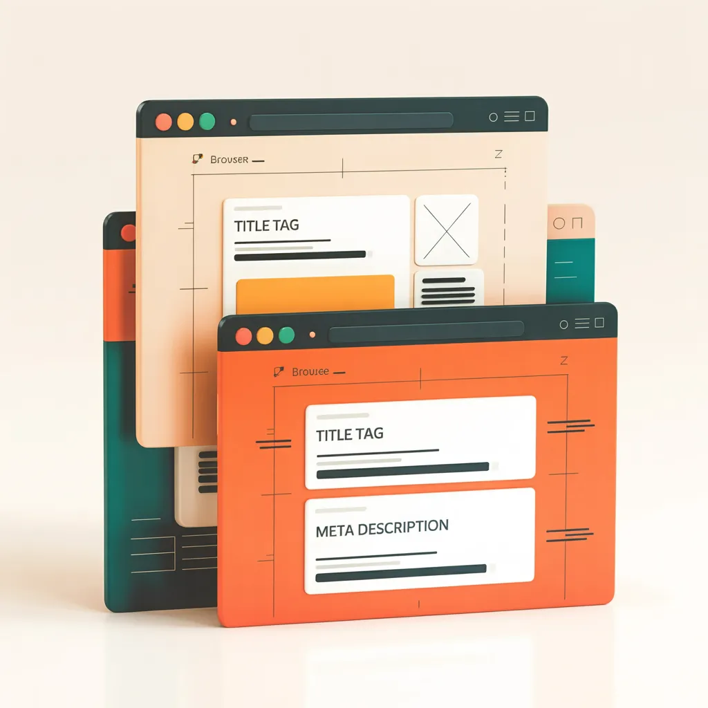 Browser cards with title tag and meta description
