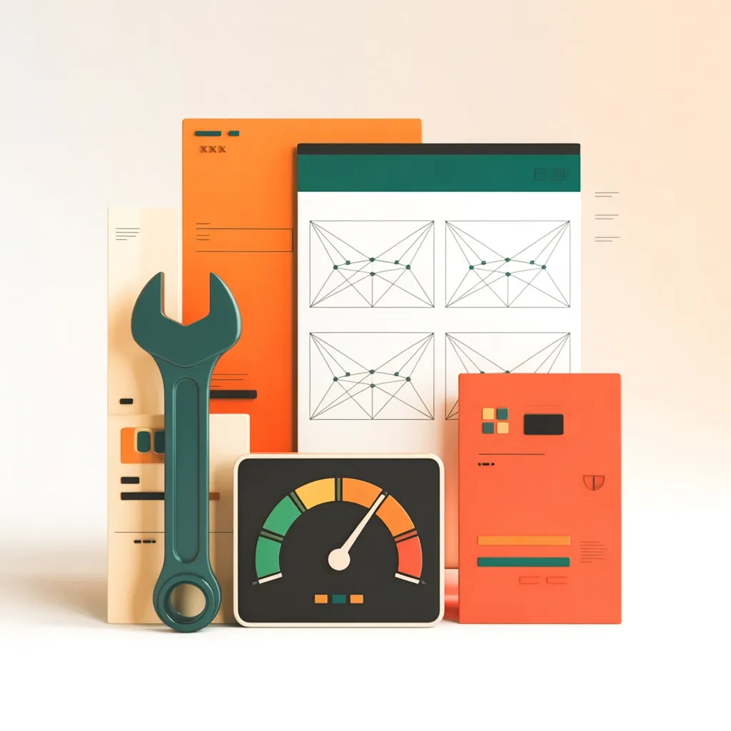 3D wrench next to performance gauge