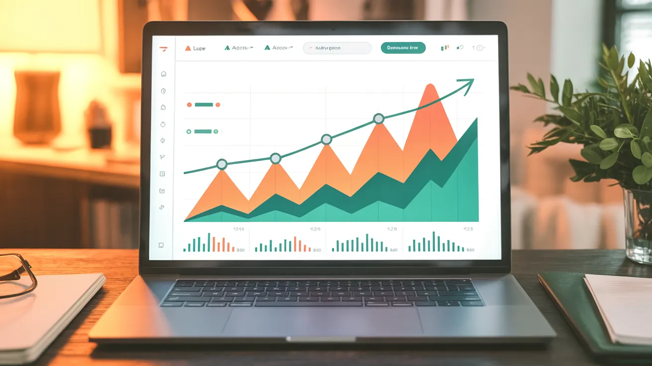 SEO-Analytics-Dashboard mit aufsteigender Wachstumskurve