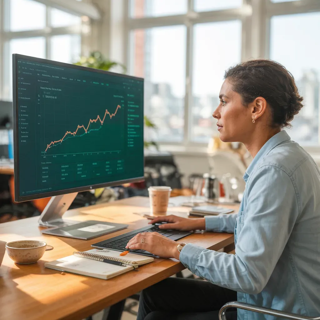 Dashboard de SEO analytics com curva de crescimento ascendente