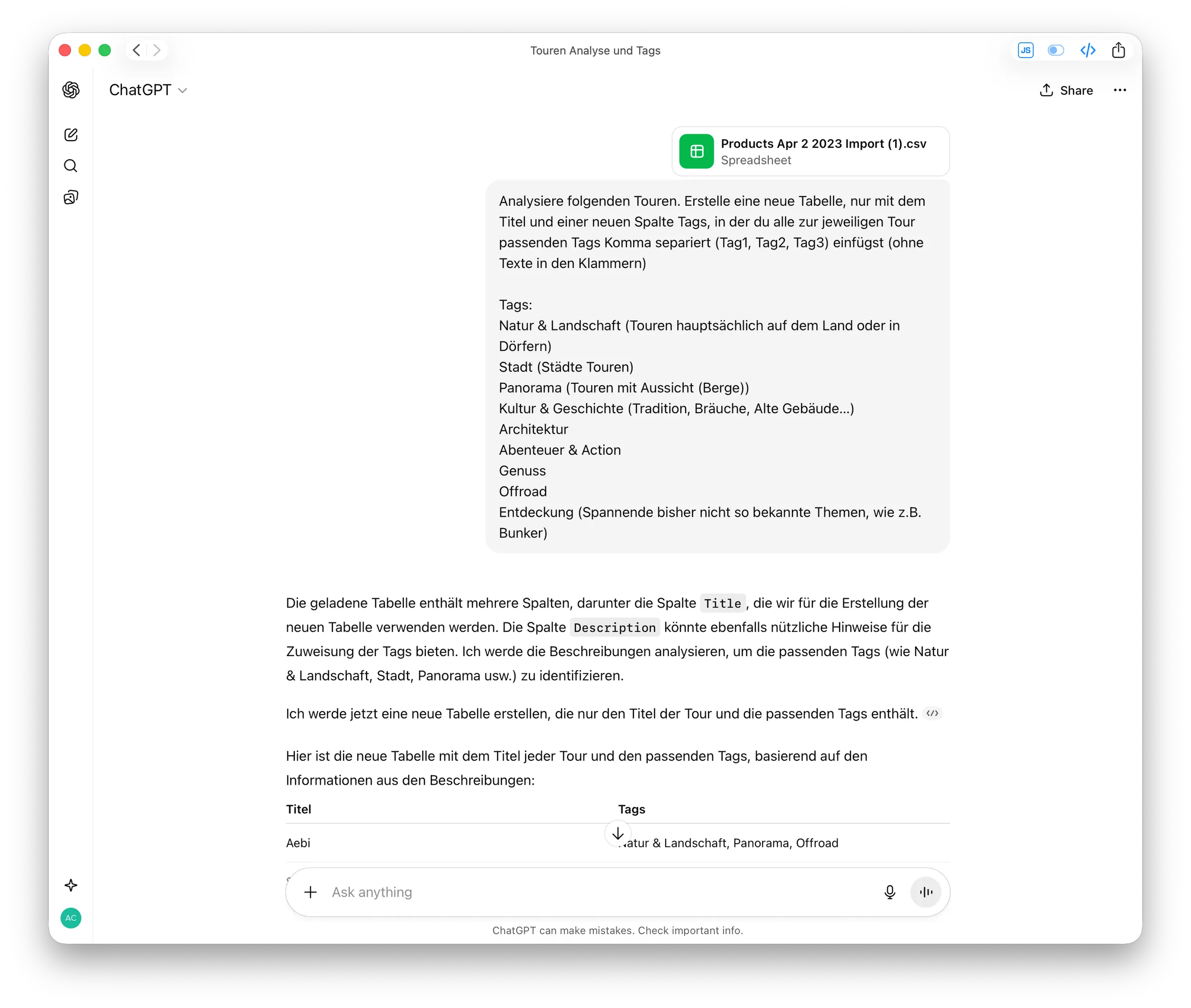 ChatGPT für die Verarbeitung von Daten wie Excel-Tabellen und CSVs für Schweizer KMU nutzen