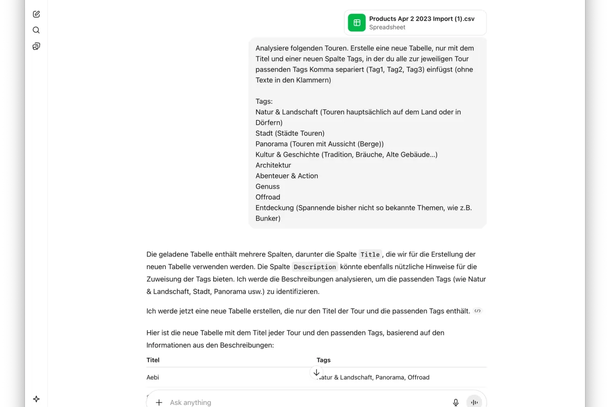 ChatGPT für die Verarbeitung von Daten wie Excel-Tabellen und CSVs für Schweizer KMU nutzen