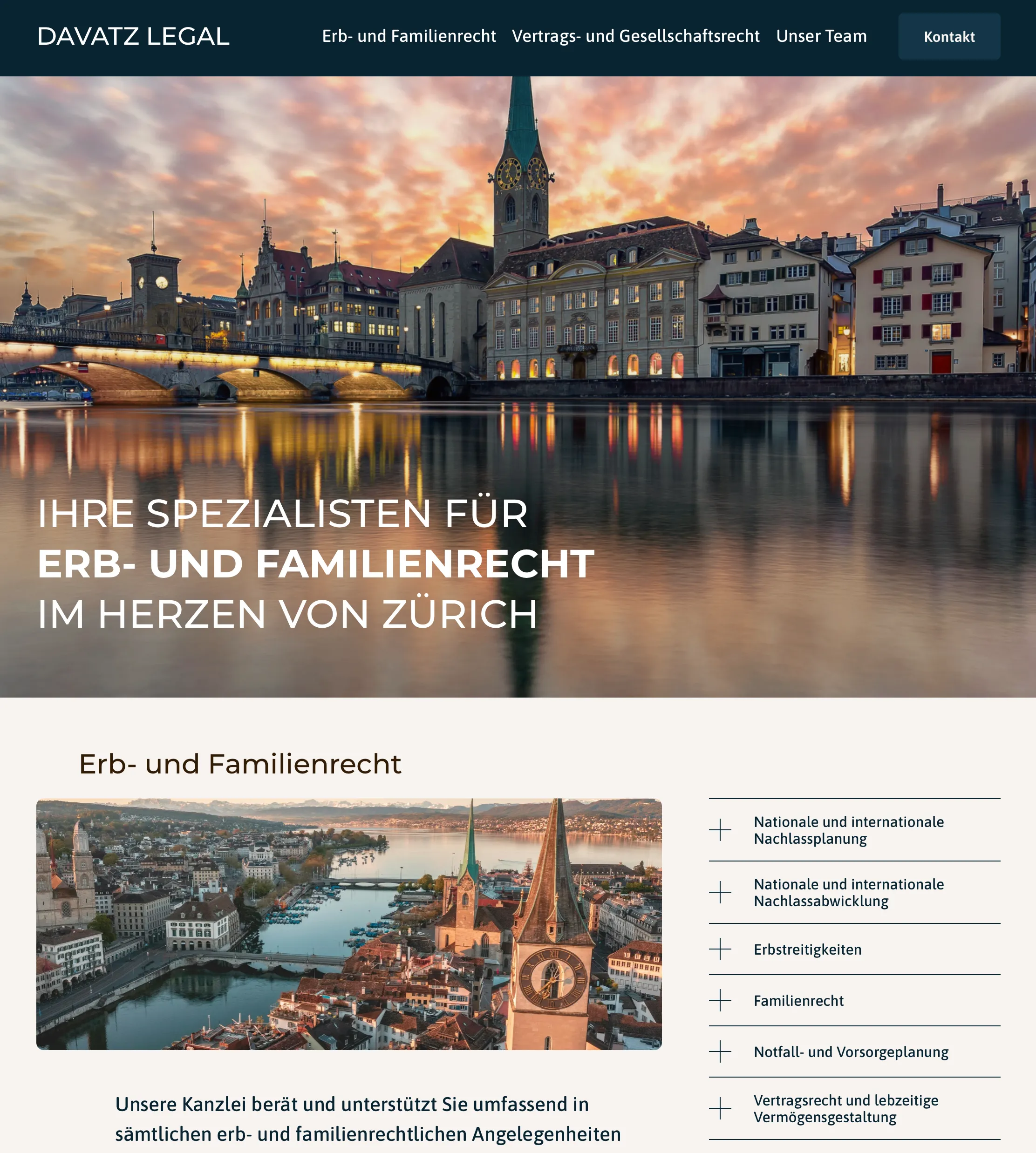 Captura de tela da página pessoal do site da Davatz Legal AG com uma visão geral da equipe