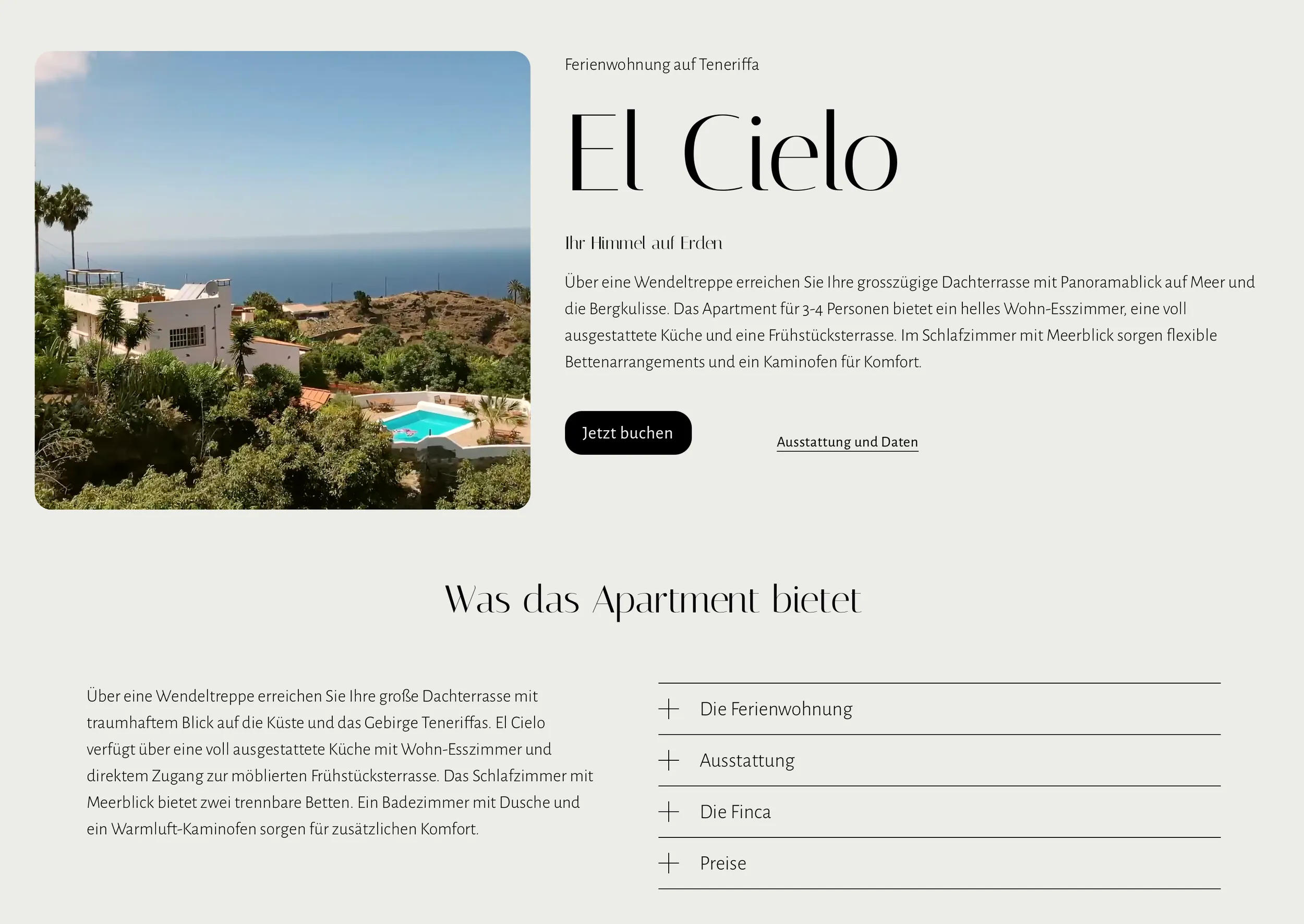 Design-Prototyp der Finca Las Mariposas Webseite