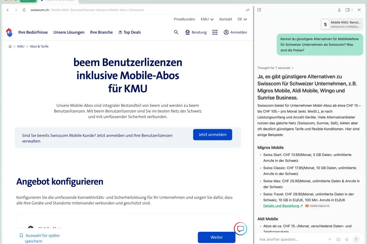 DIA Browser mit integrierter AI – nützlich für Schweizer KMU