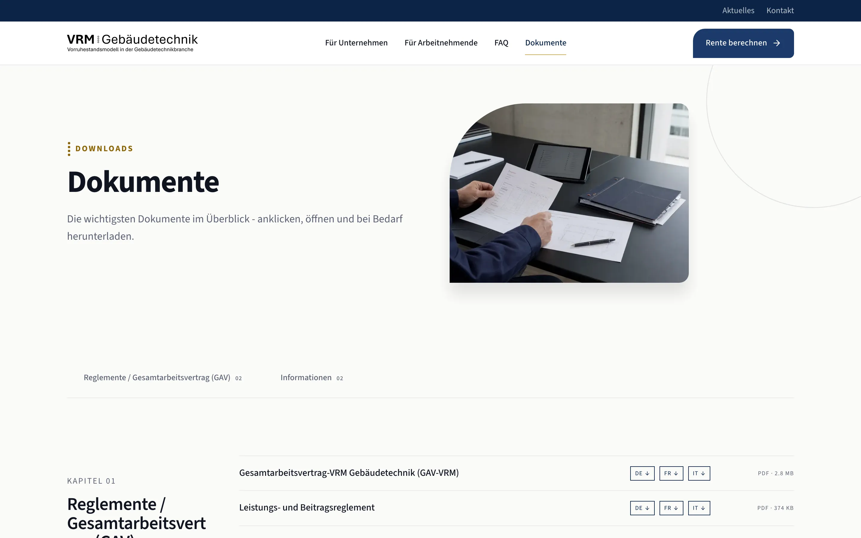 Área de documentos do site da VRM com regulamentos para download