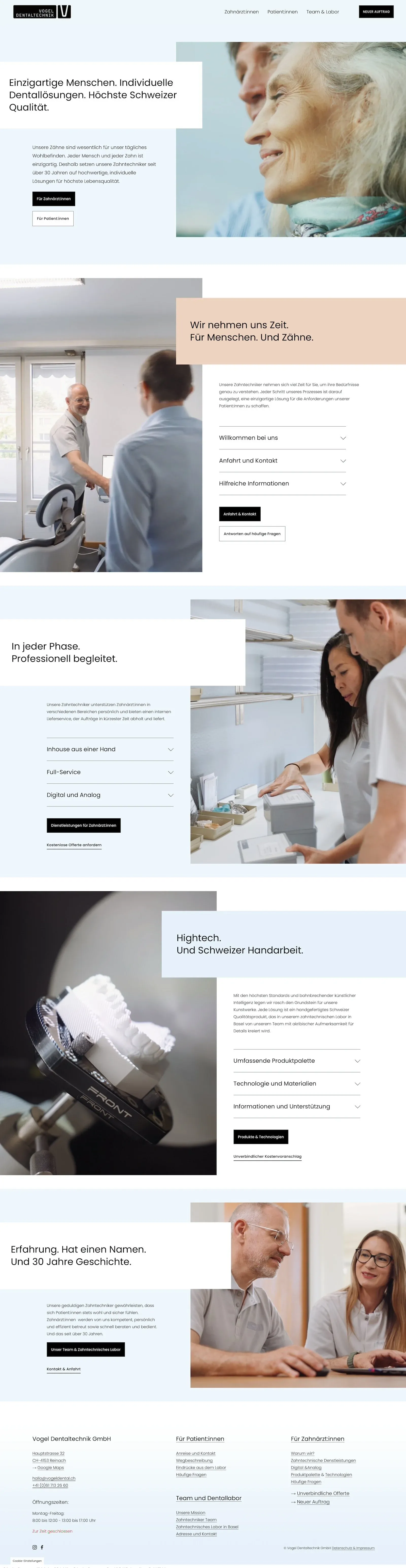 Design final do site da Vogel Dentaltechnik – visualização mobile