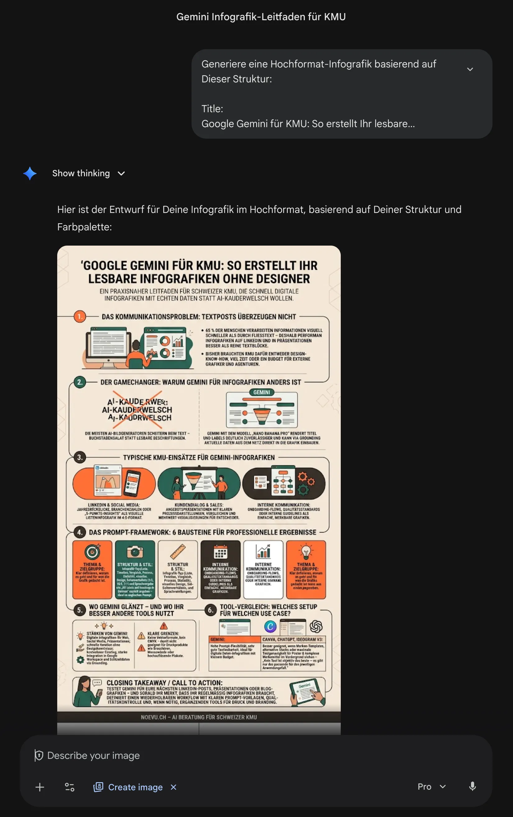 Google Gemini browser view: brief on the prompt side, the portrait-format image rendered by Gemini directly inside the chat window.