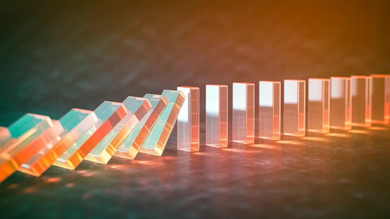 Abstrakte Darstellung vernetzter AI-Workflow-Stufen mit leuchtenden Verbindungslinien und schwebenden Datenknoten