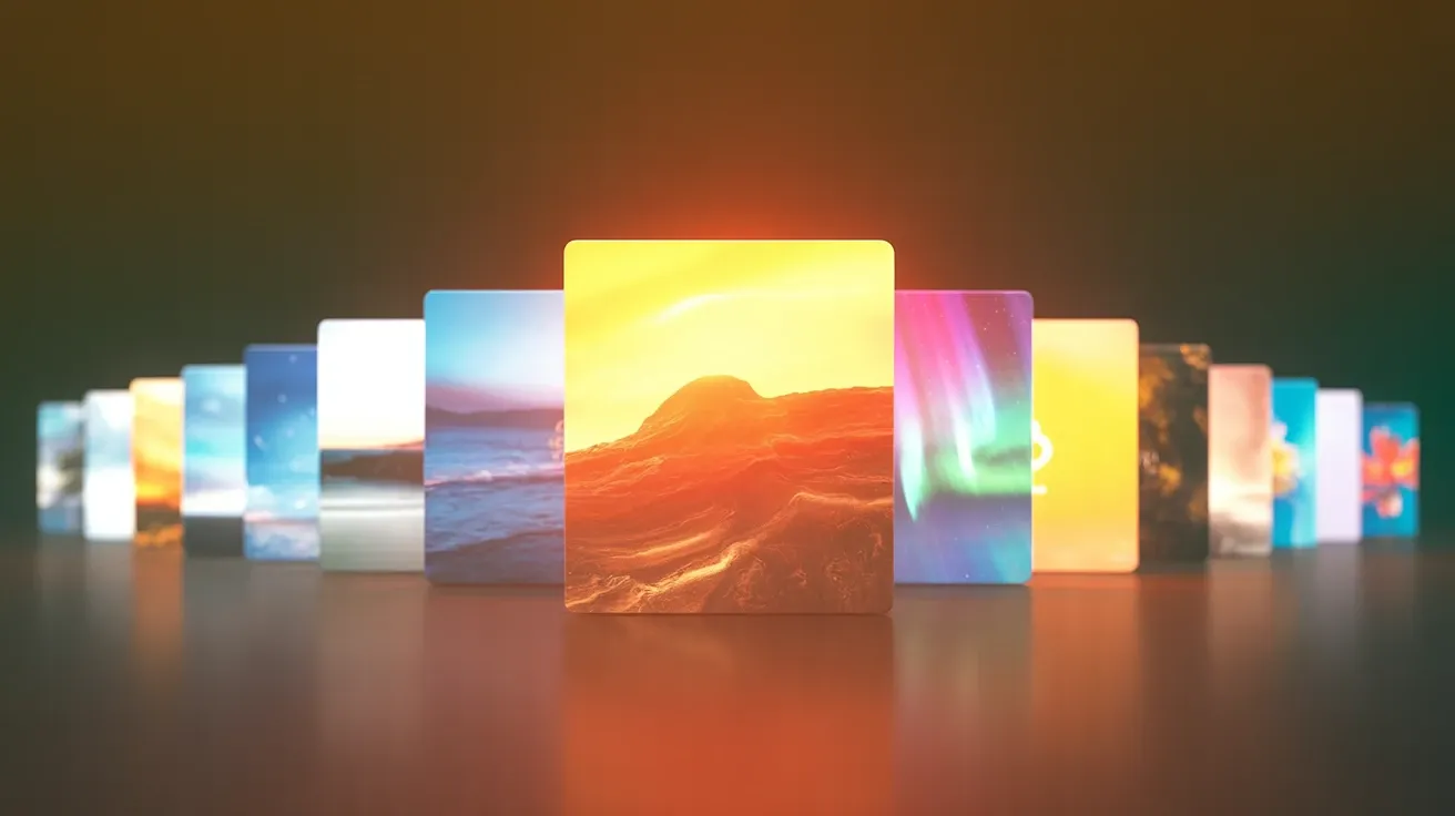 Cartões brilhantes Cover Flow — gerador de imagens de IA Ideogram V3 para universos de marca de PMEs