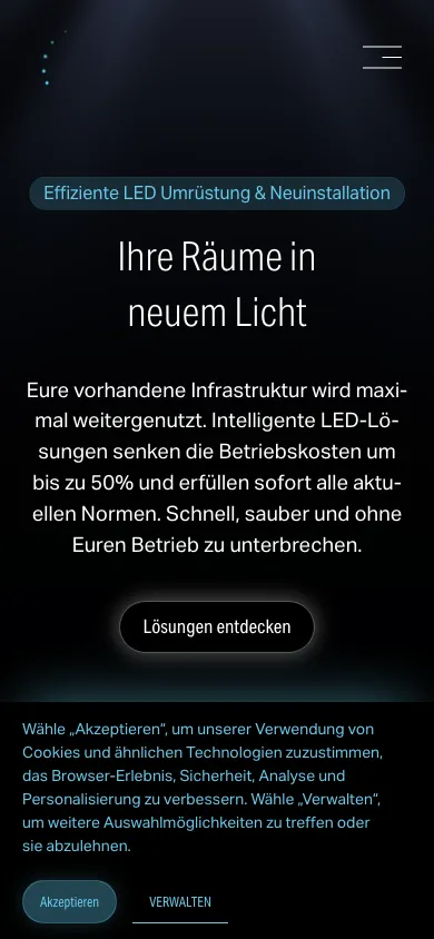 Mobile Ansicht der neuen LED Lichtkompetenz Webseite