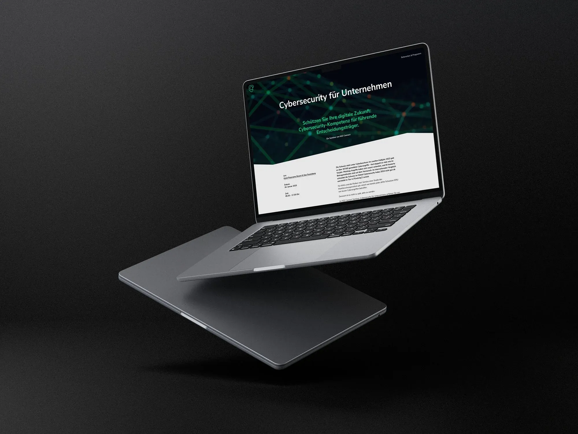 MacBook Air mit der Cybersecurity Seminar Webseite von NZZ Connect