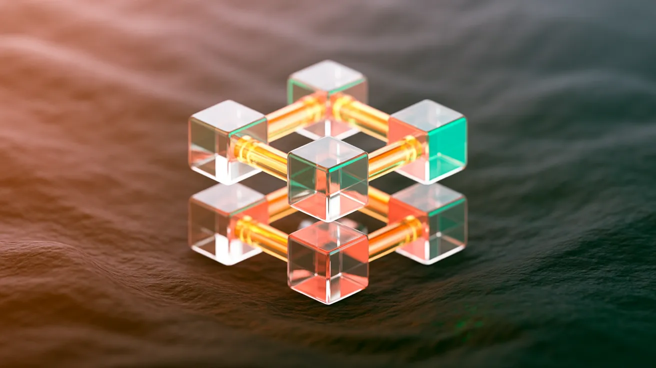 Representação abstrata de nós de workflow conectados em tons de coral e teal — automação n8n