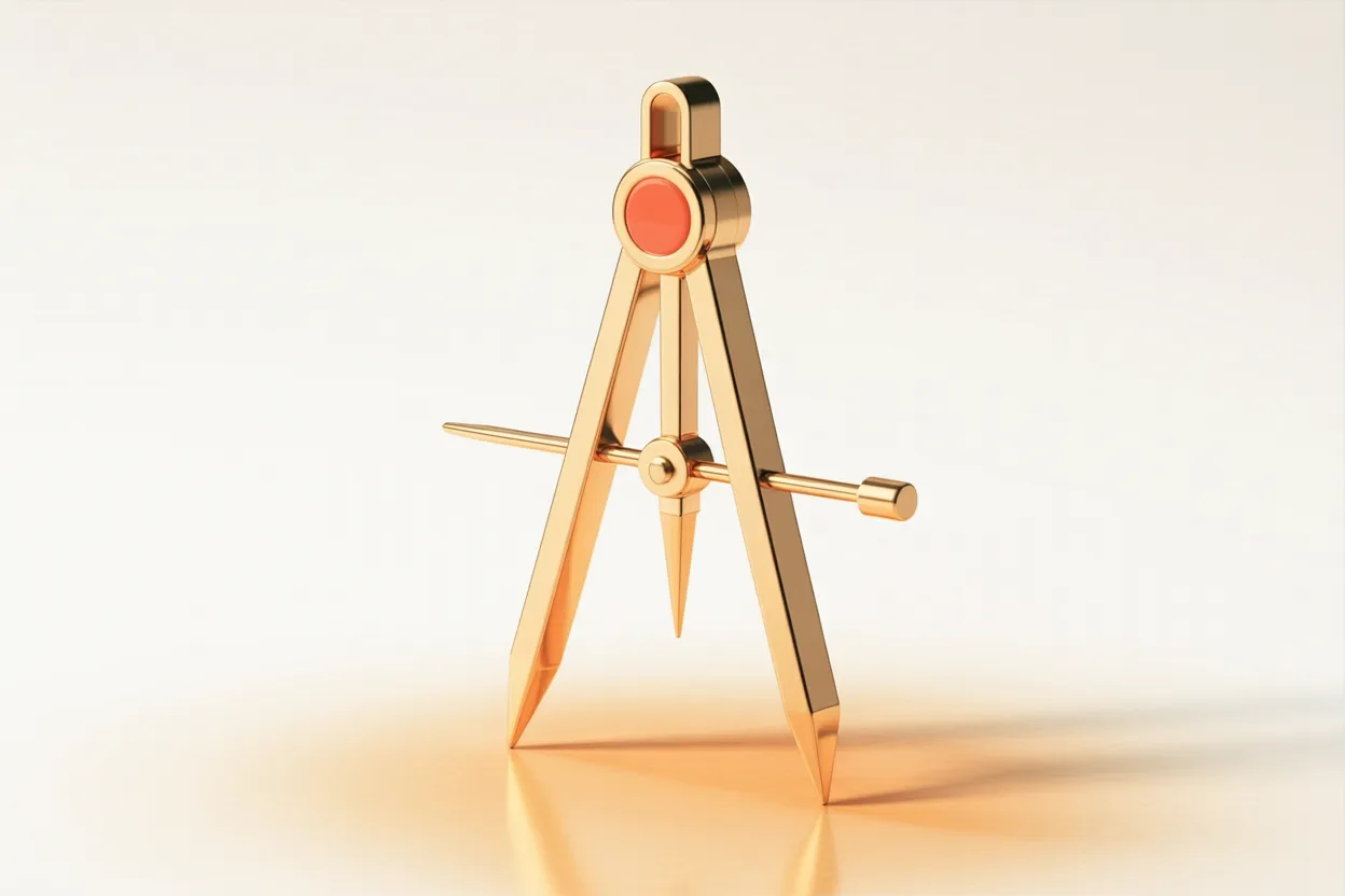 Ein polierter Messing-Zeichenzirkel auf cremefarbenem Putz — Sinnbild für das präzise Planungsinstrument, das vor jedem Relaunch die Richtung setzt