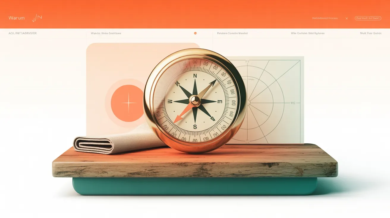 Antique brass compass on Swiss oak, as a metaphor for the Why as the north star of a brand