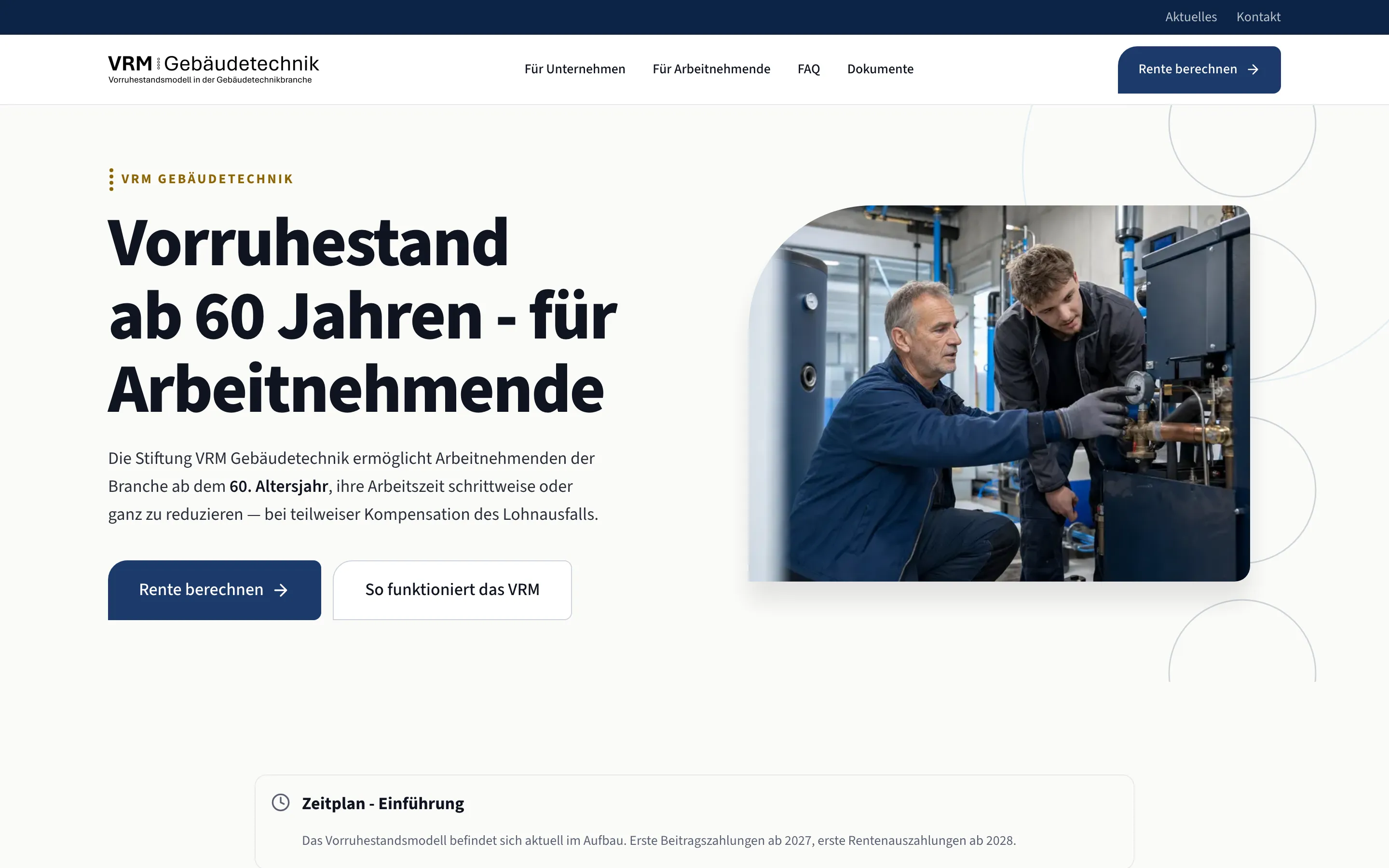 Versão desktop do novo site da VRM Gebäudetechnik