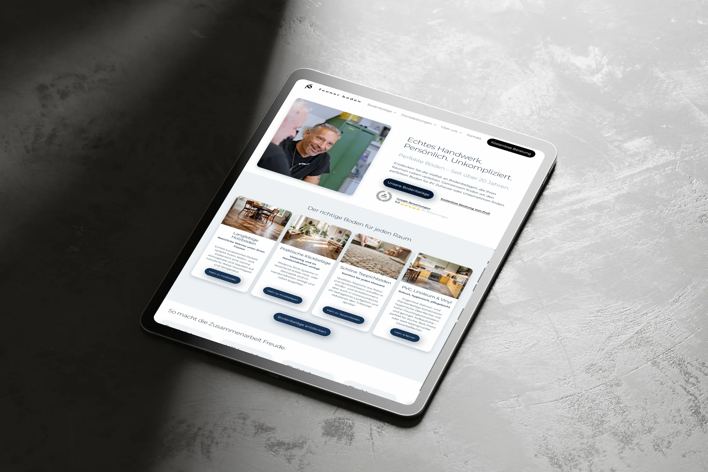 Novo site para camadas de piso suíças – Projeto Fennerboden