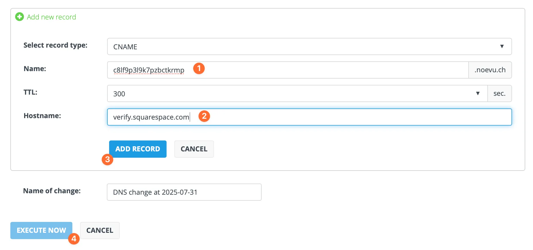 Editar zona DNS do Hostpoint – registros CNAME e A