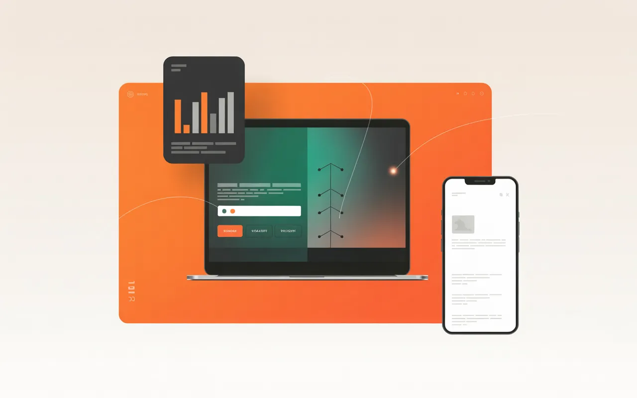 Laptop mit Lightbox-Overlay über einem Analytics-Dashboard