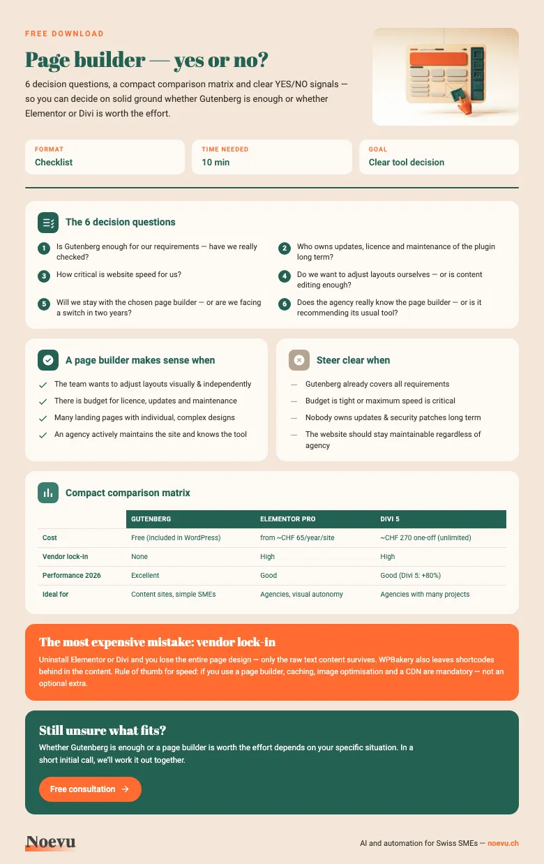 Preview: page builder decision checklist for Swiss SMEs