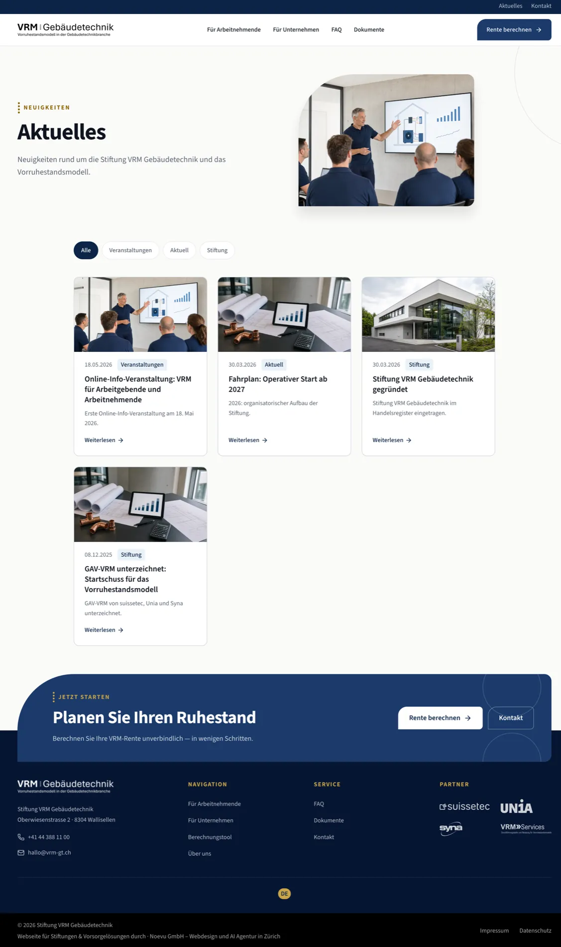 Seção de notícias do site da VRM com atualizações atuais