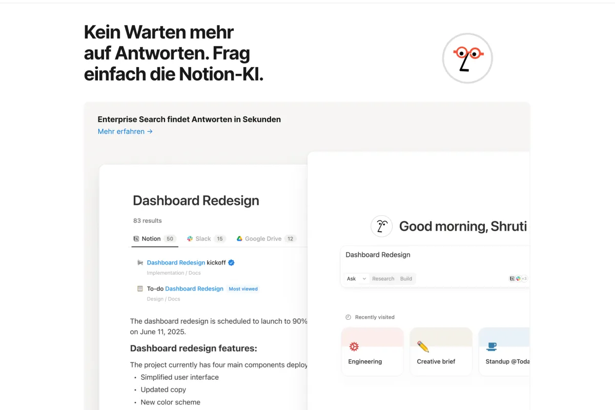 Notion AI Screenshot – der intelligente Arbeitsbereich