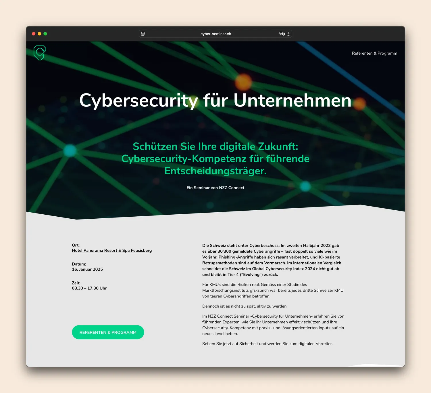 NZZ Connect Cyberseminar website — migrated from WordPress to Squarespace