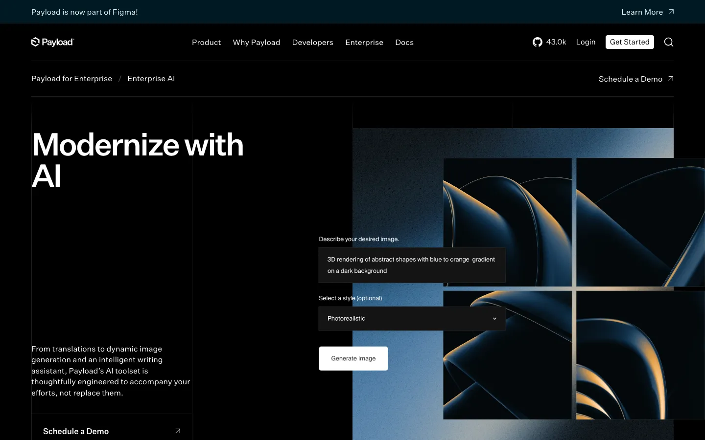 Captura de tela da geração de imagens com IA no Payload