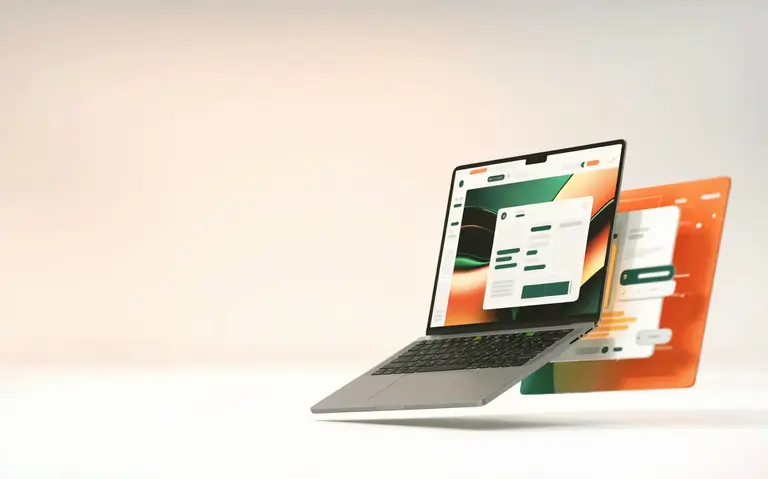 Laptop com elementos de interface flutuantes