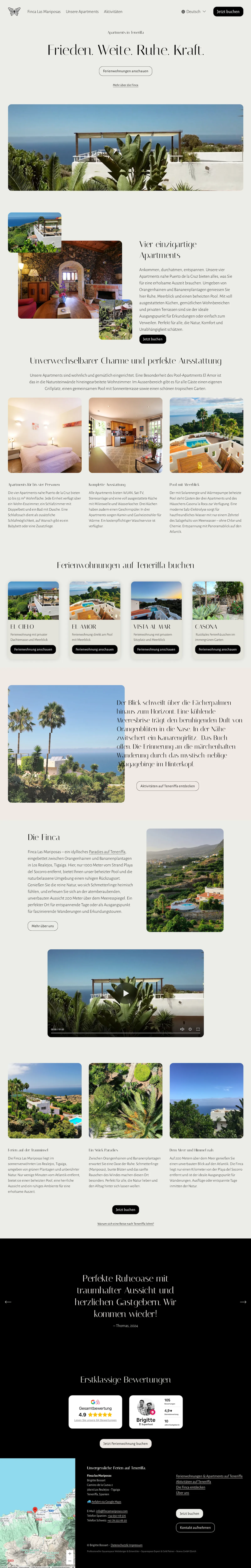 Mobile Ansicht der Finca Las Mariposas Webseite