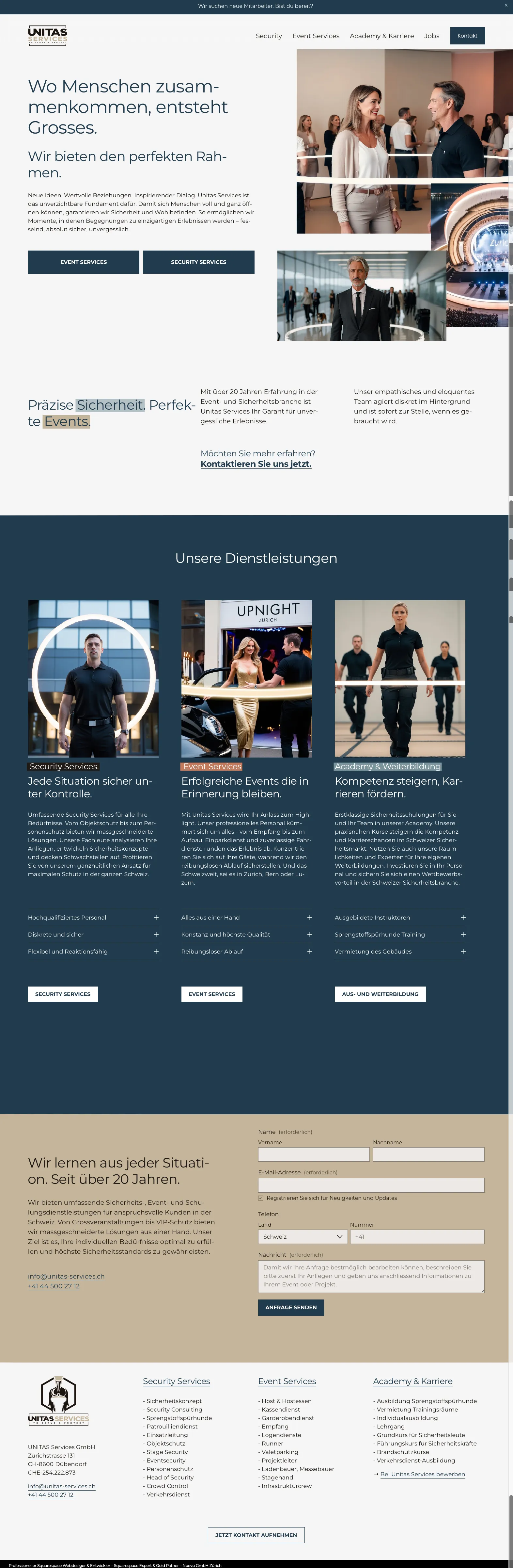 Mobile view of the new Unitas Services website