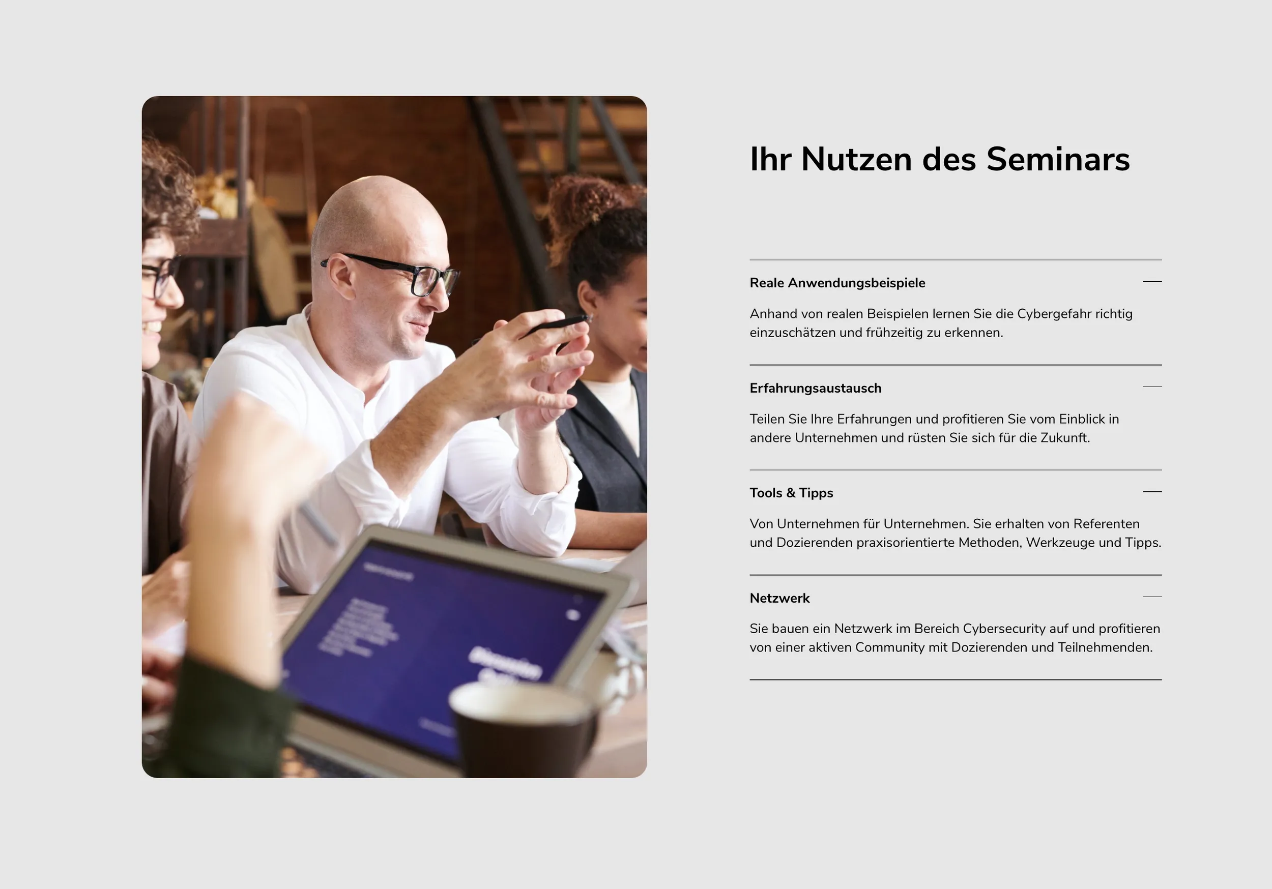 Screenshot der Cybersecurity Seminar Webseite – Details und Anmeldebereich