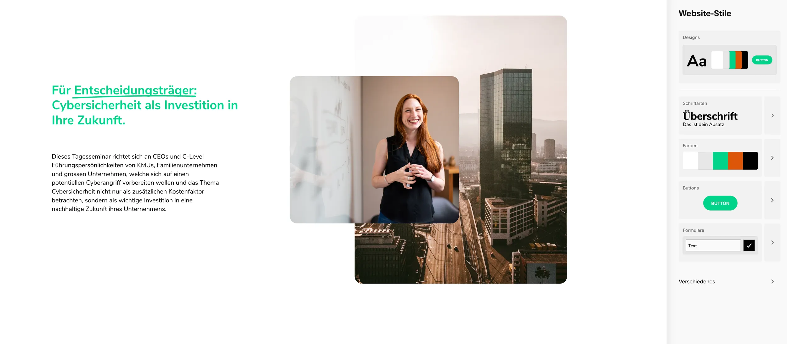 Screenshot der Cybersecurity Seminar Webseite – Übersichtsseite im Browser