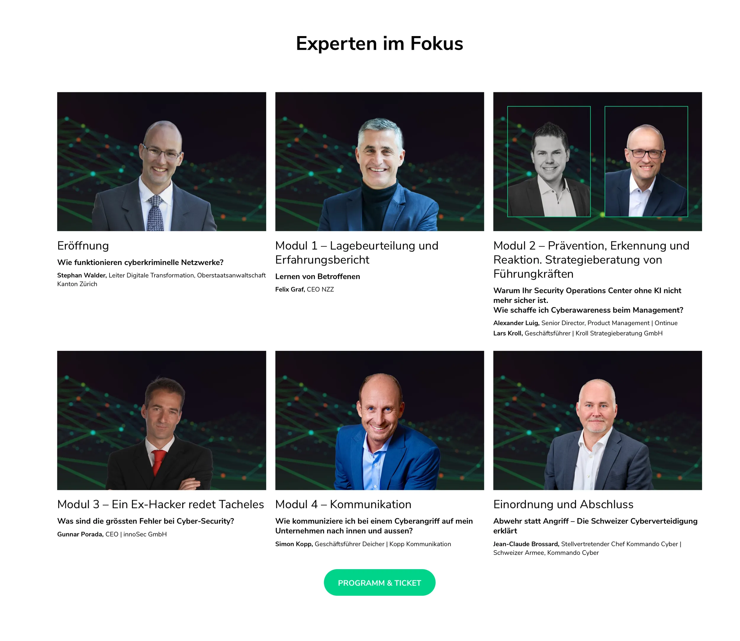 Screenshot der Cybersecurity Seminar Webseite – Referenten und Programm