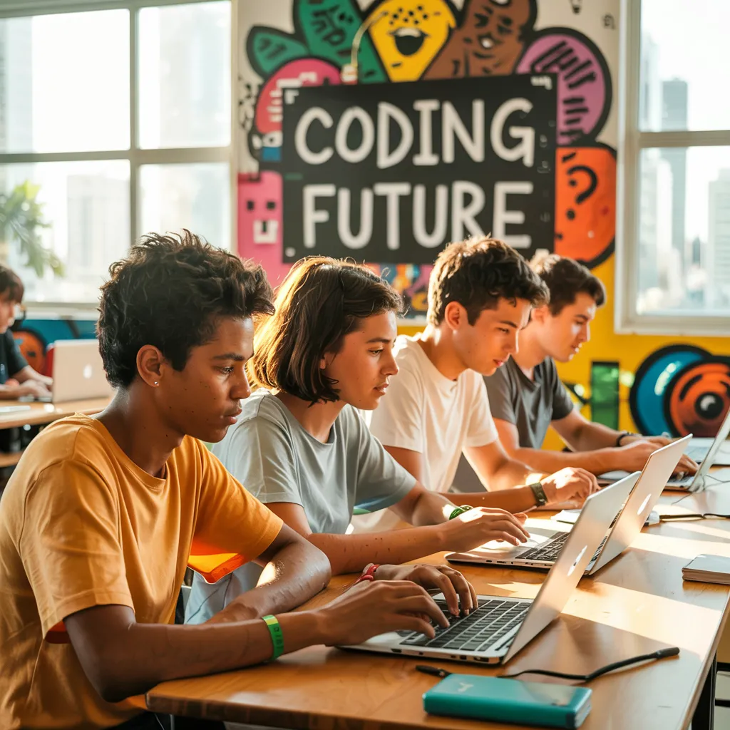 Jugendliche arbeiten an Laptops in einem Klassenraum – zeigt Noevus soziales Engagement für Bildungschancen und Chancengleichheit.