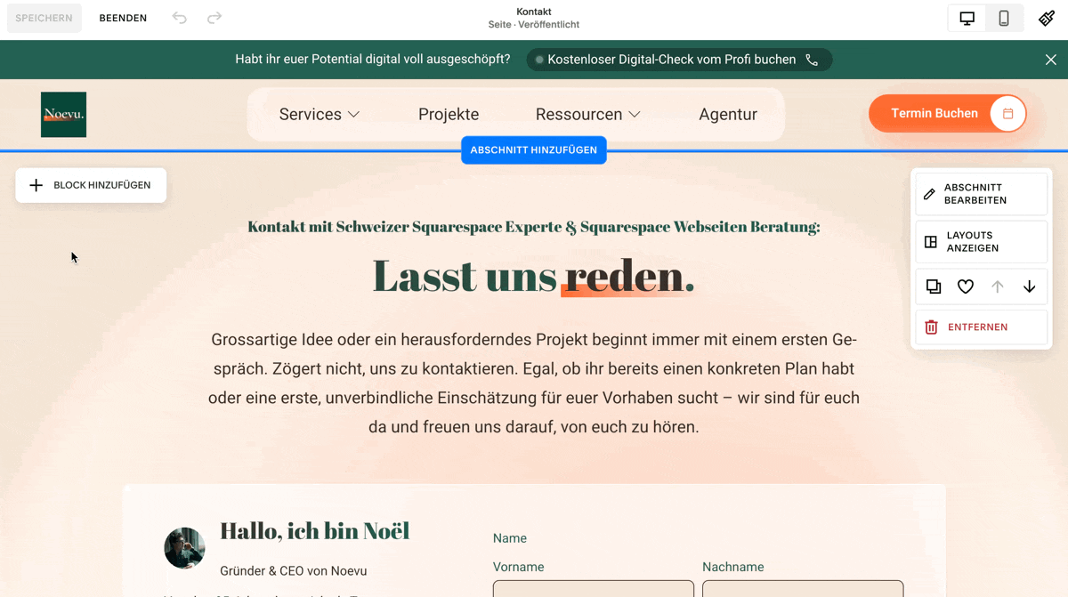 Squarespace Abschnitte und Blöcke – Inhalte strukturieren