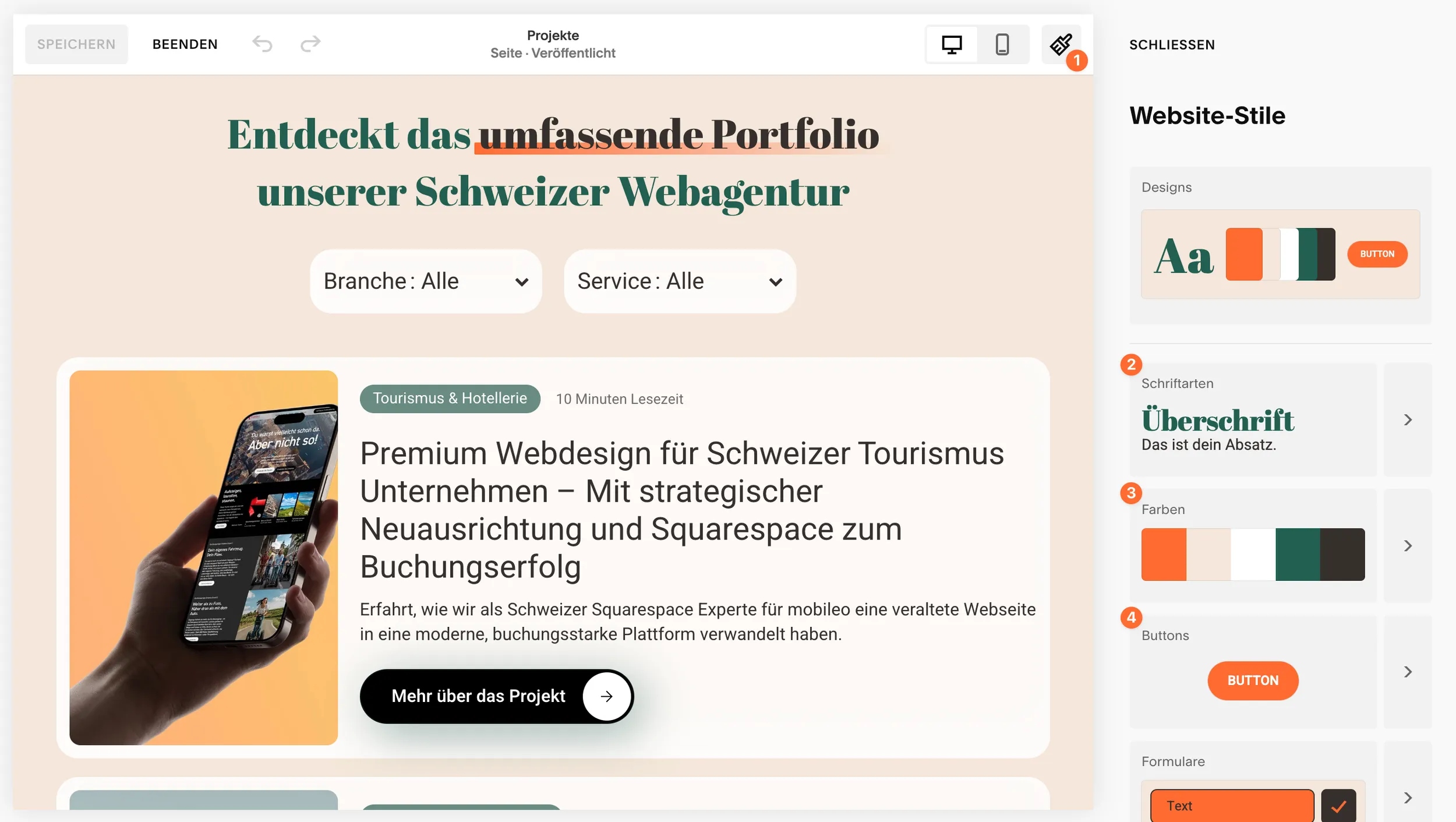 Squarespace Design-Panel – Website-Stile anpassen