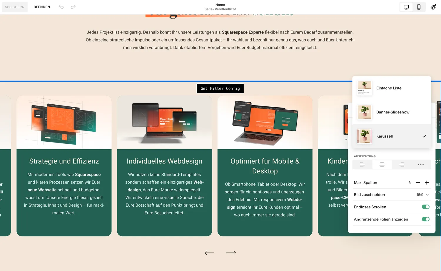 Editor do Squarespace – edição intuitiva com arrastar e soltar
