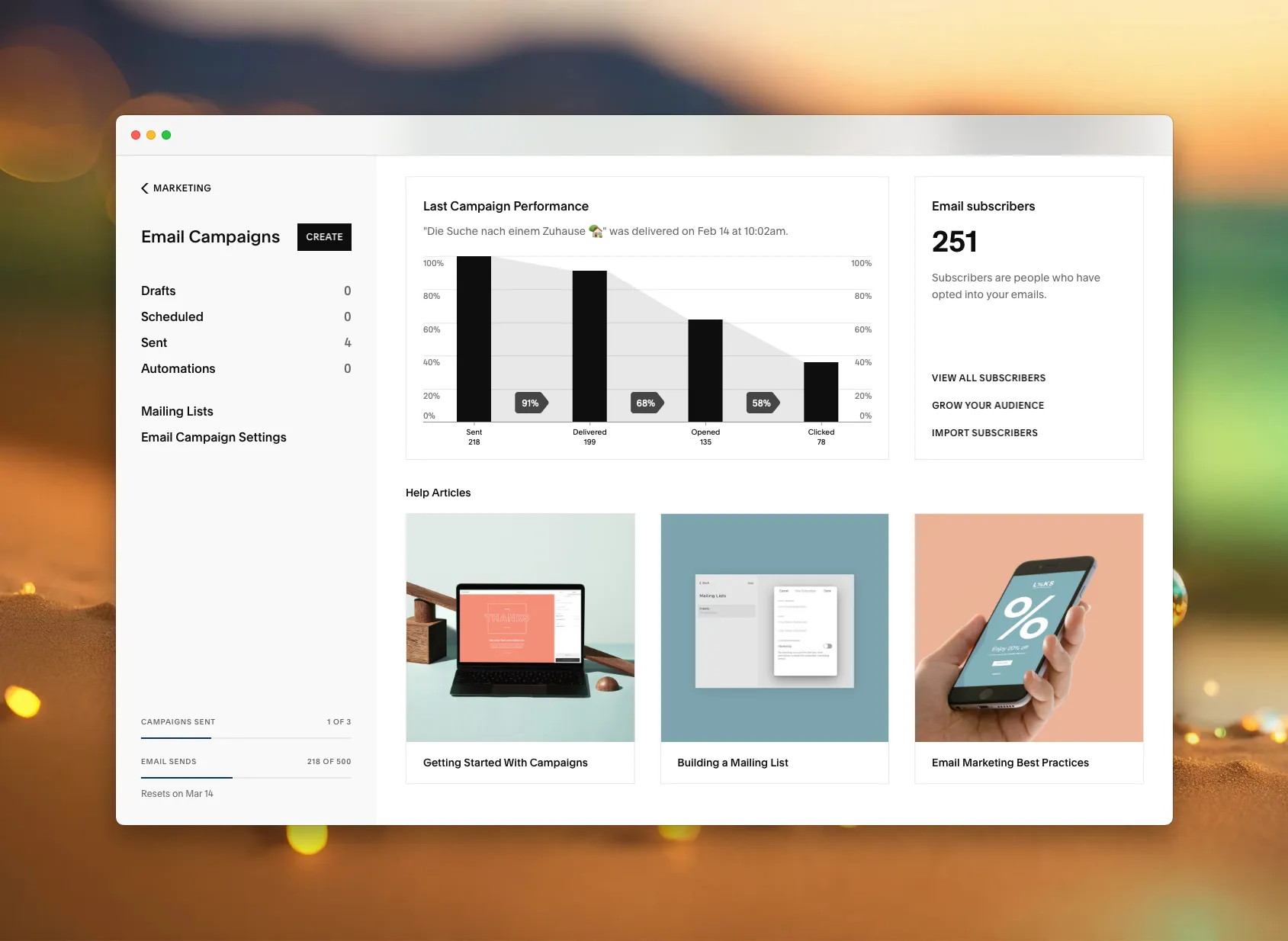 Plataforma Squarespace com ferramentas de gerenciamento de conteúdo, blog, doações e associação