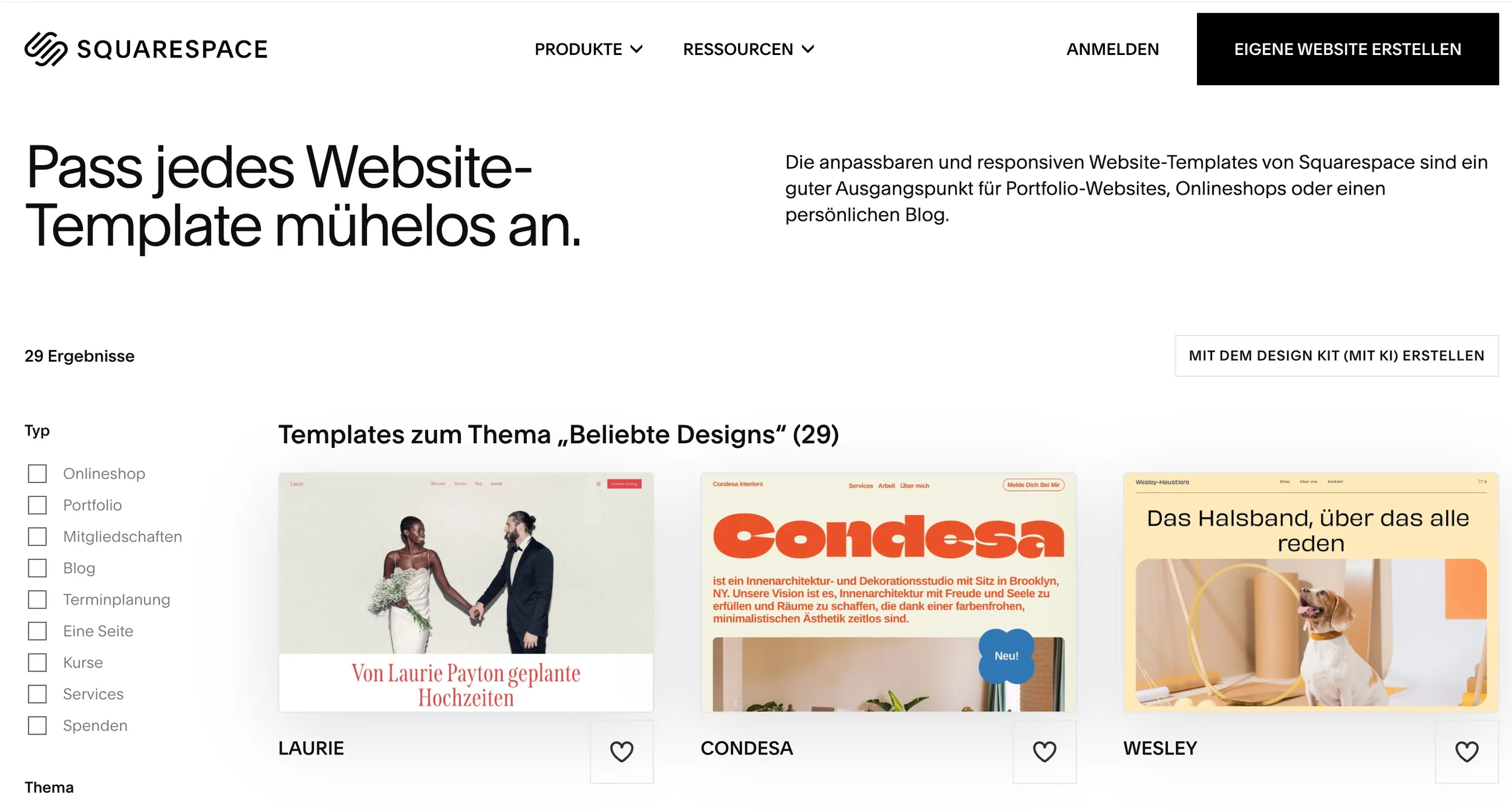 Squarespace Template Shop – Design-Vorlagen durchstöbern