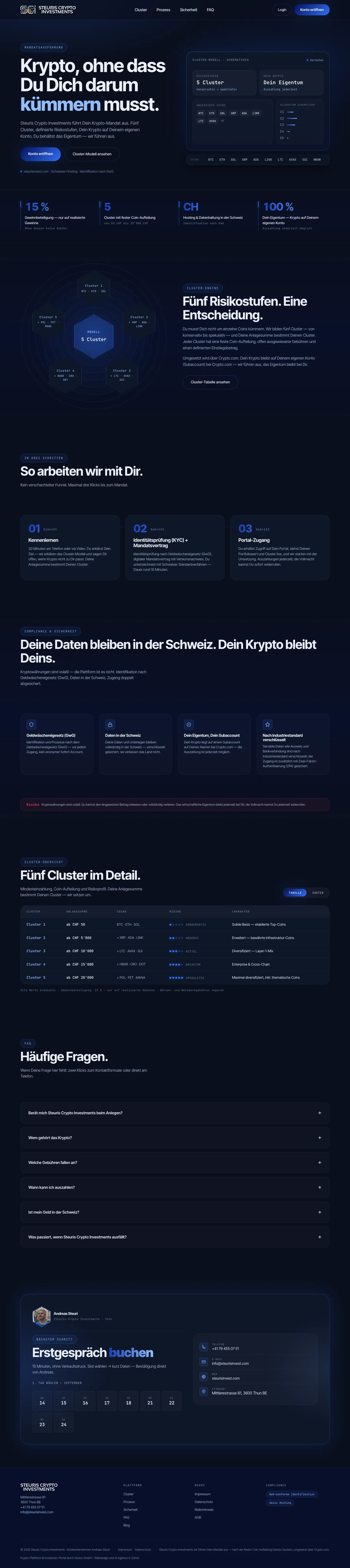 Full-length home page of Steuris Crypto Investments on desktop