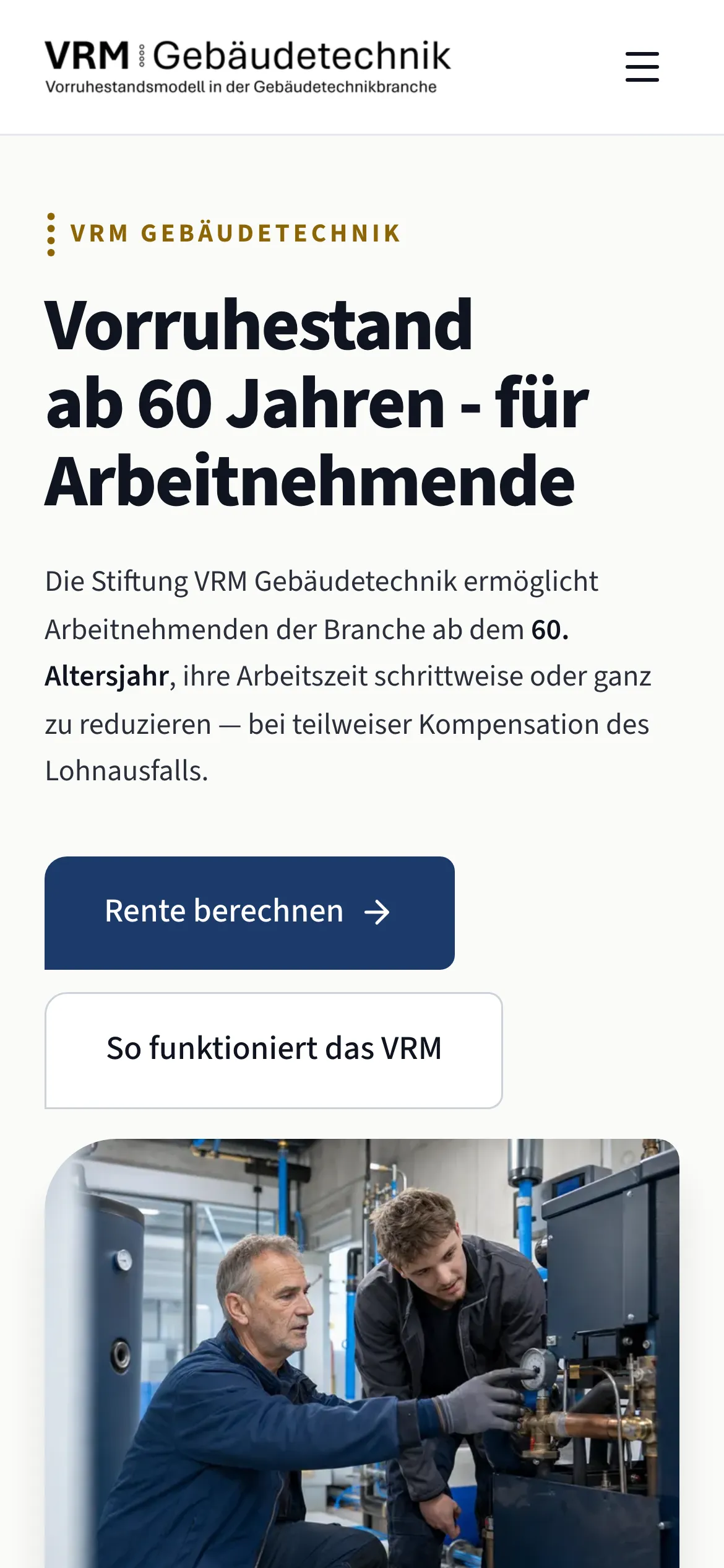 Versão mobile do novo site da VRM Gebäudetechnik