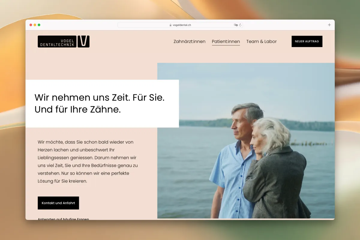 Site da Vogel Dentaltechnik – visualização em desktop