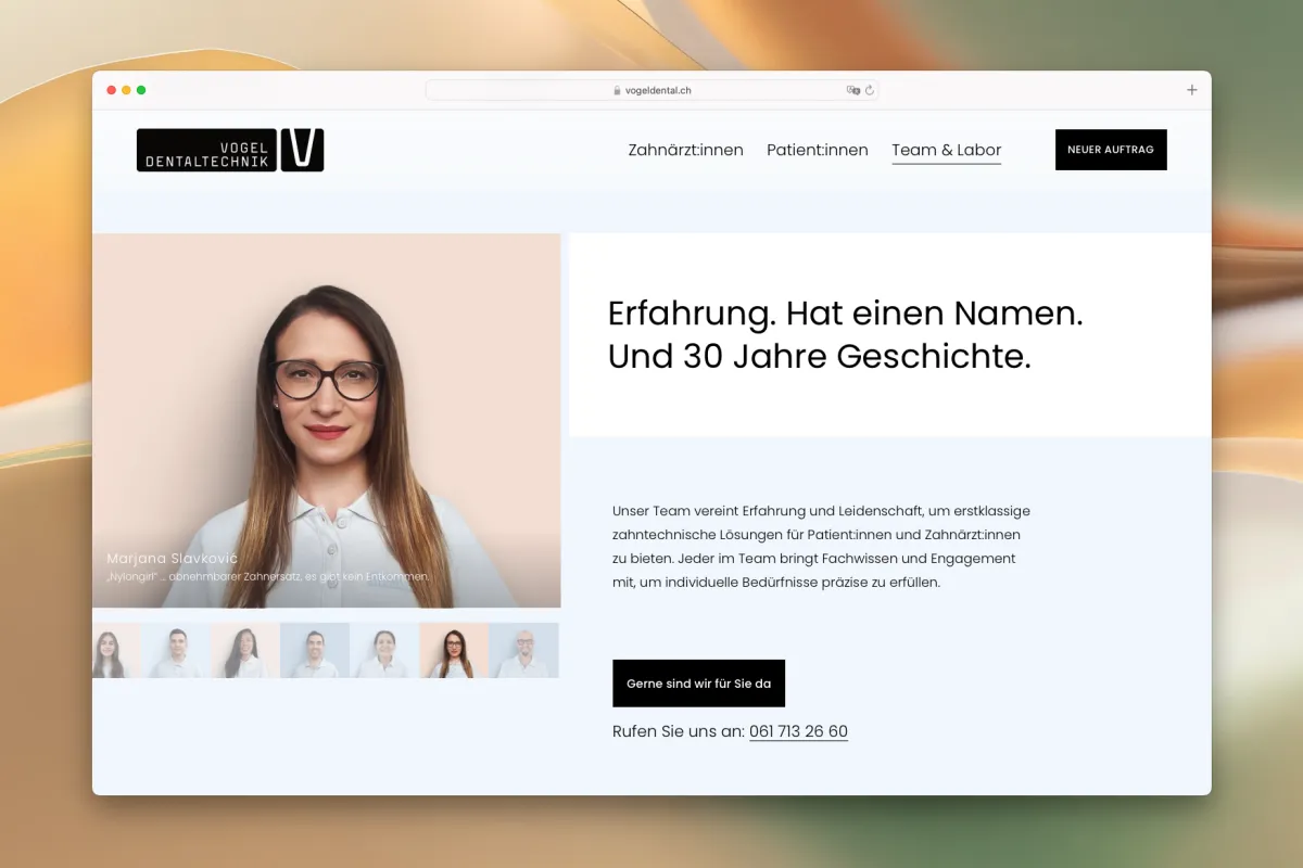 Site da Vogel Dentaltechnik – impressões da sessão de fotos