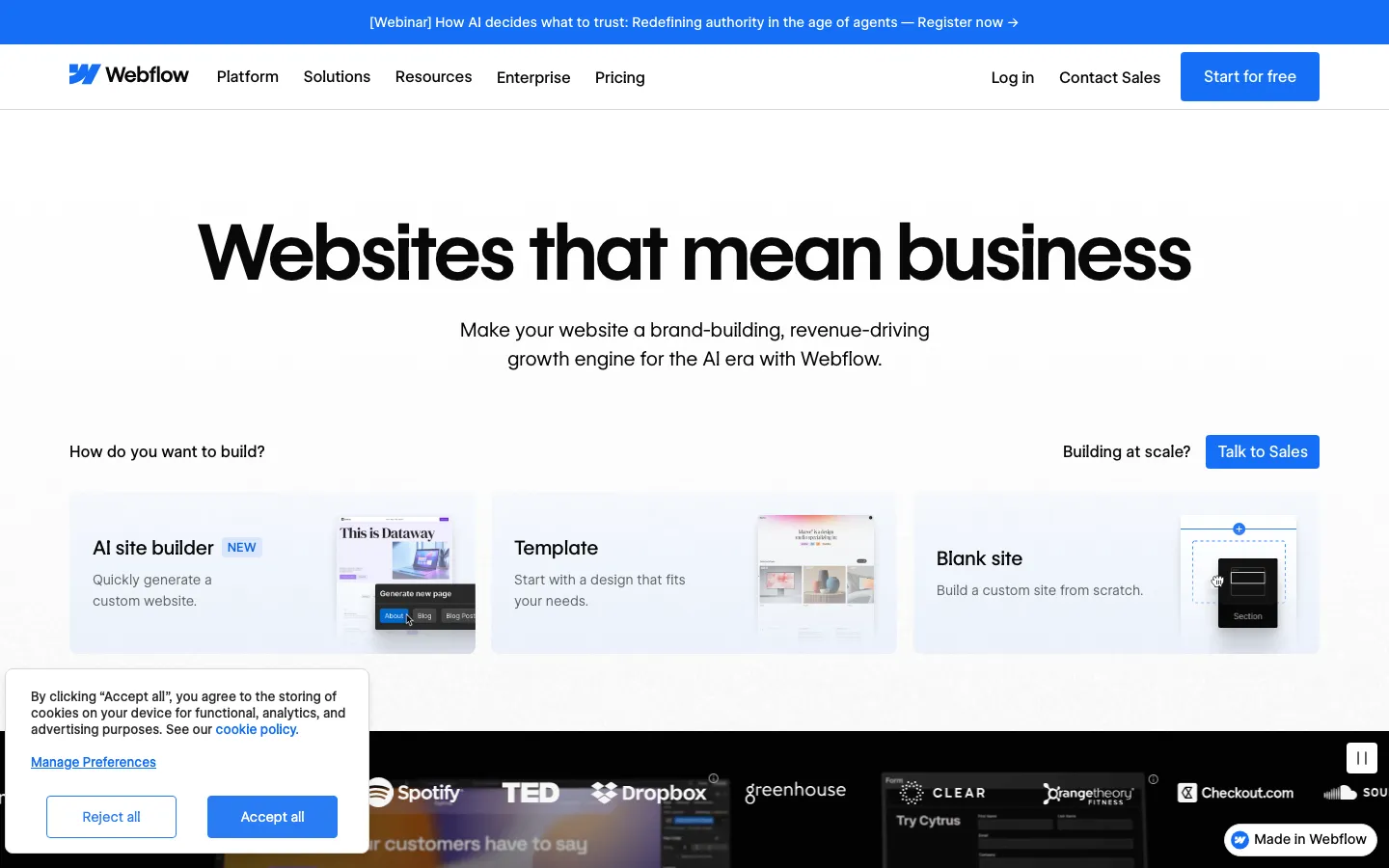 Webflow Homepage 2026 — professioneller Website-Builder für Design-Teams