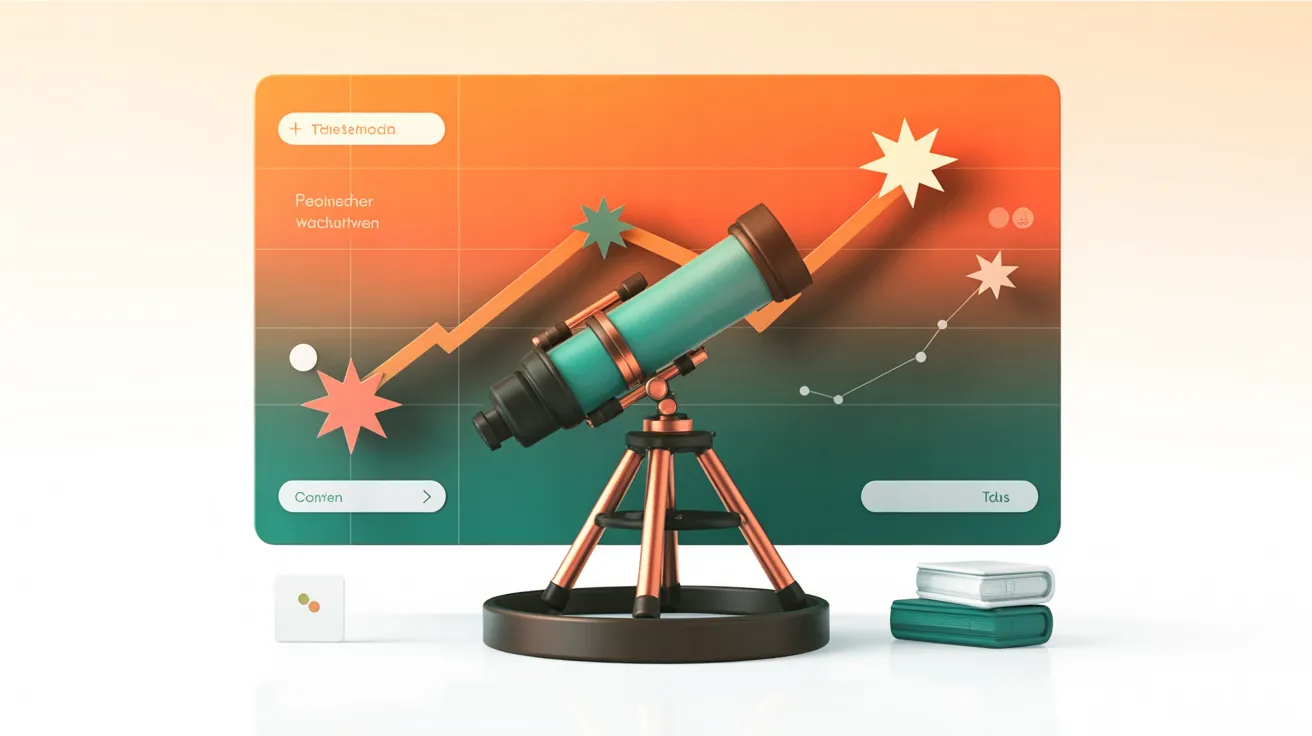 Telescópio apontado para constelação formando curva de crescimento — otimização de sites