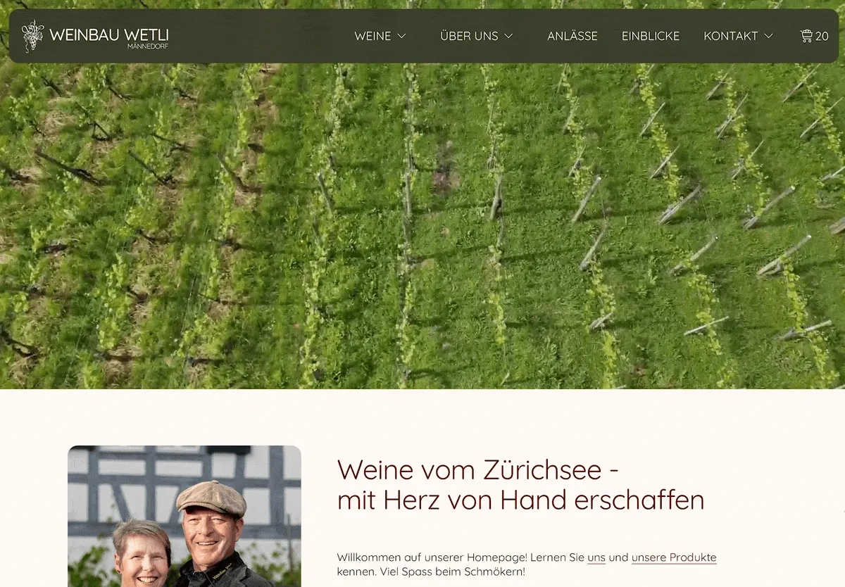 The new website with video header for Weinbau Wetli