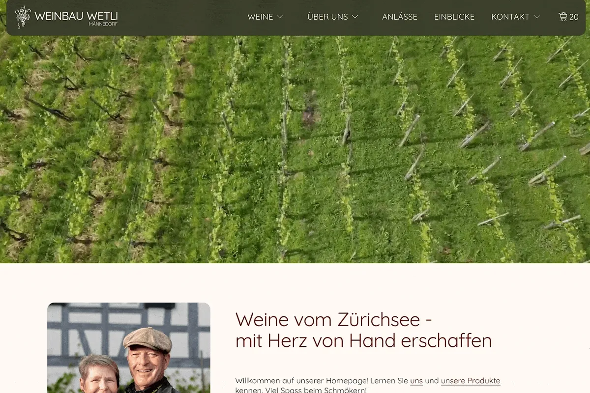The new website with video header for Weinbau Wetli